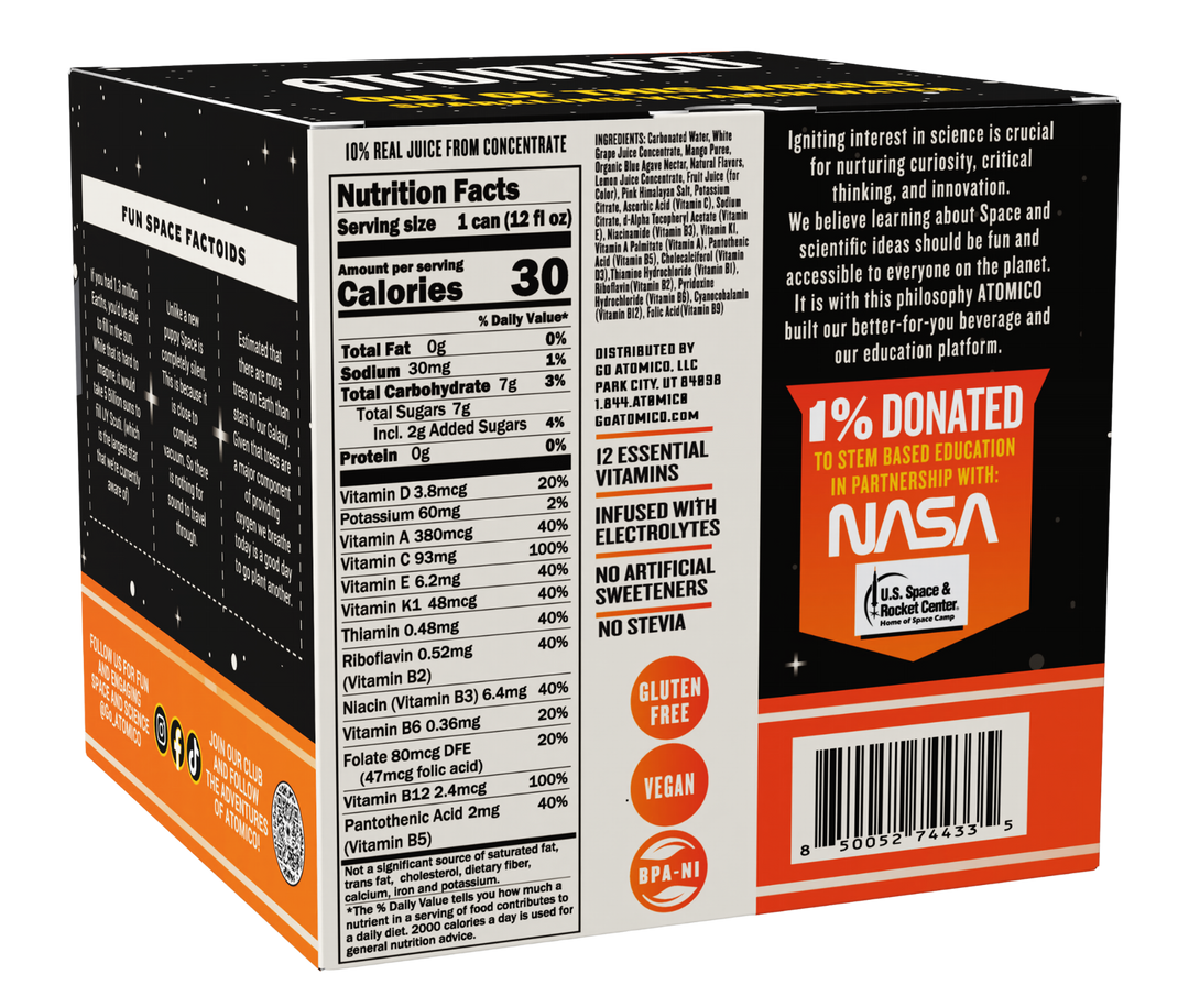 ATOMICO Sparkling Vitamin Water : MARS MANGO PEACH 12PK