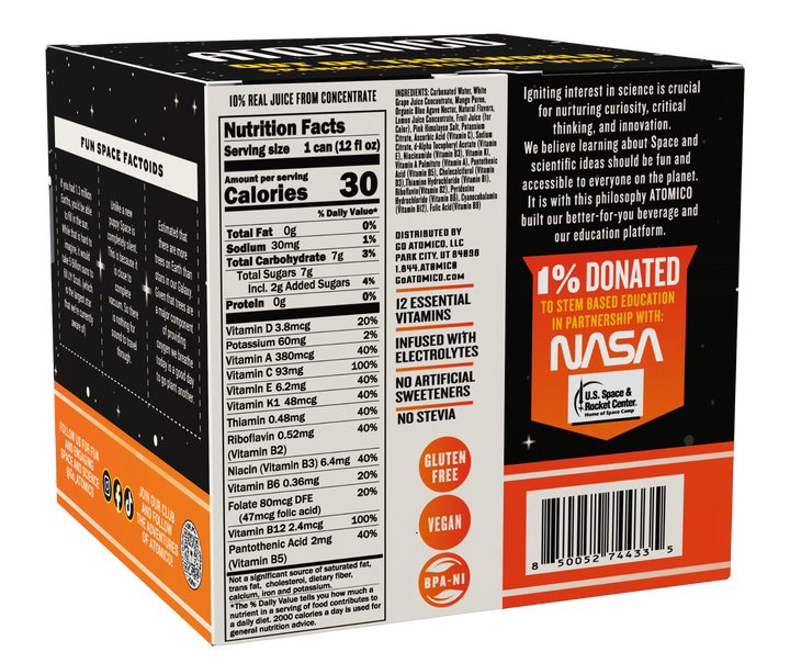 ATOMICO Sparkling Vitamin Water : MARS MANGO PEACH 12PK