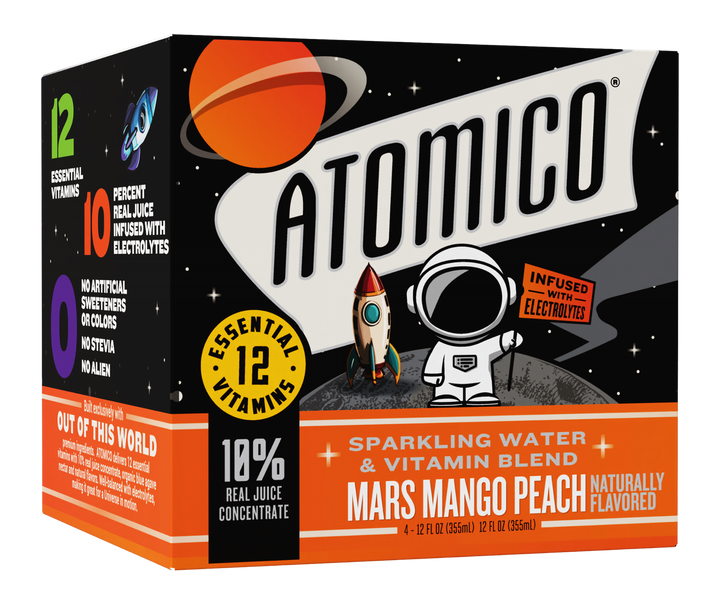 ATOMICO Sparkling Vitamin Water : MARS MANGO PEACH 12PK