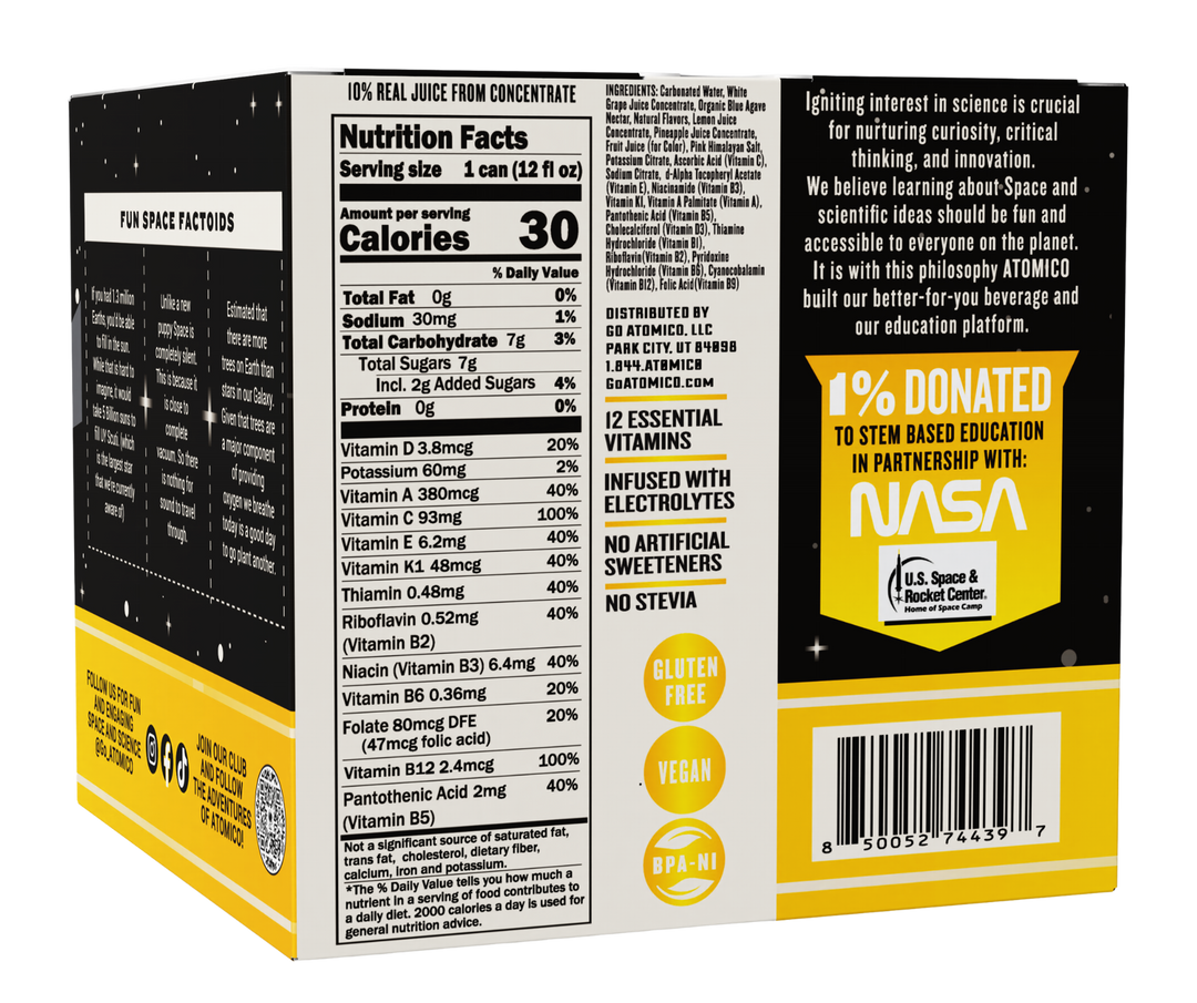 ATOMICO Sparkling Vitamin Water : PINEAPPLE COSMIC COCONUT 12PK
