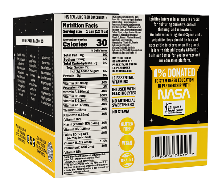 ATOMICO Sparkling Vitamin Water : PINEAPPLE COSMIC COCONUT 12PK