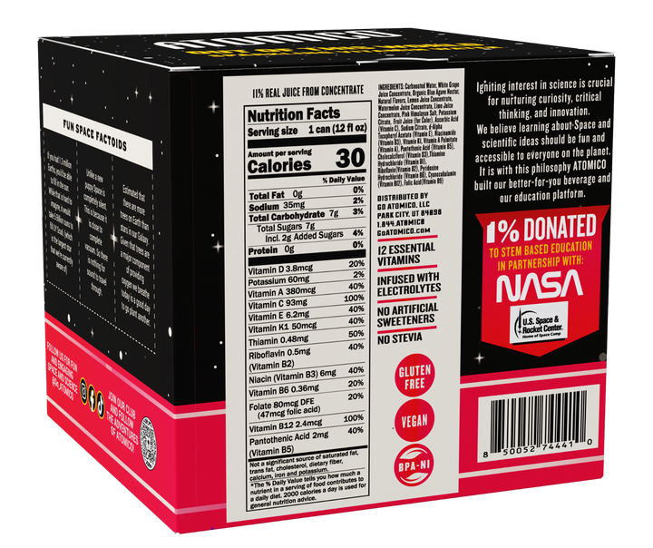 ATOMICO Sparkling Vitamin Water : WATERMELON LUNAR LIME 12PK