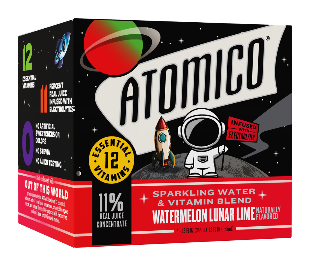 ATOMICO Sparkling Vitamin Water : WATERMELON LUNAR LIME 12PK