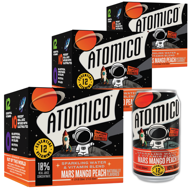 ATOMICO Sparkling Vitamin Water : MARS MANGO PEACH 12PK