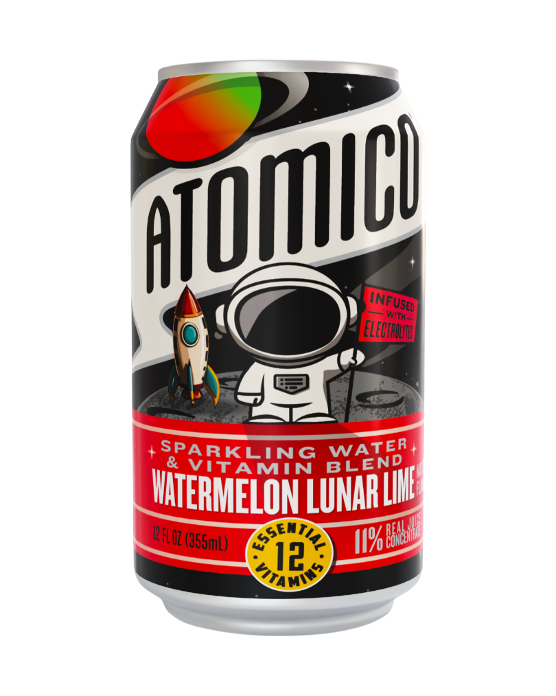 ATOMICO Sparkling Vitamin Water : WATERMELON LUNAR LIME 12PK